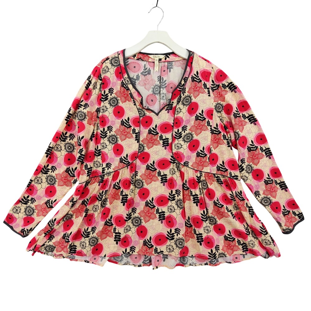 Matilda Jane Womens Boho Cottagecore Floral Peplum Blouse XXL Red Babydoll Top